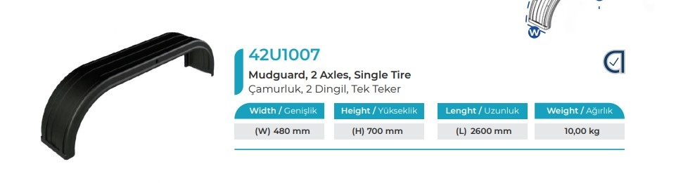 CAMURLUK 480 X 700 X 2600 MM IKI DINGİL PILOT SERITSIZ AYMEKS